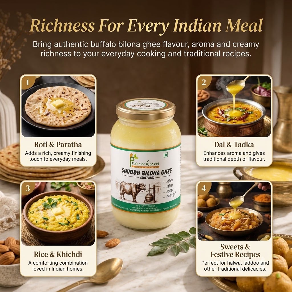 Prasukam Shuddh Buffalo Bilona Ghee (Maryadit) – 1 Litre | Hand-Churned | No Preservatives