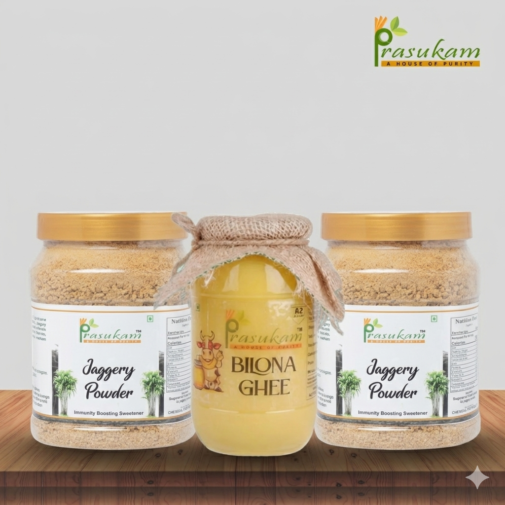 Prasukam 1Ltr Bilona Ghee + 2Kg Jaggery Powder (Combo)
