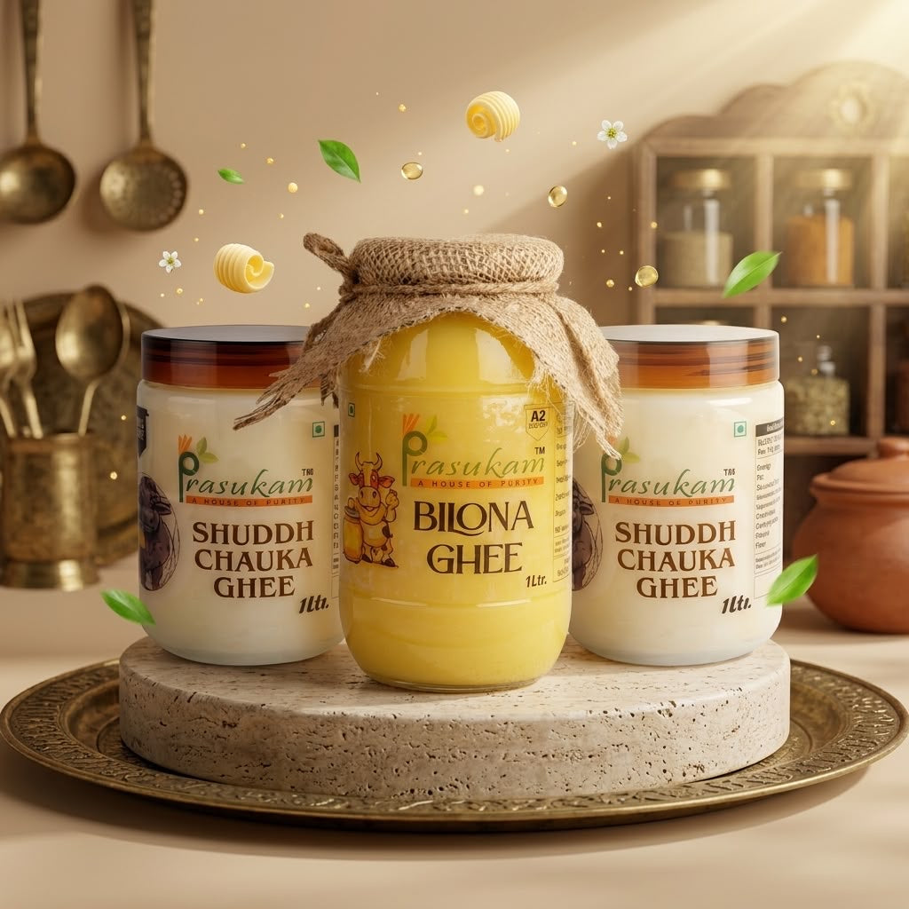Prasukam 2 Ltr Shudh Chauka Ghee + 1Ltr Bilona Ghee (Combo)