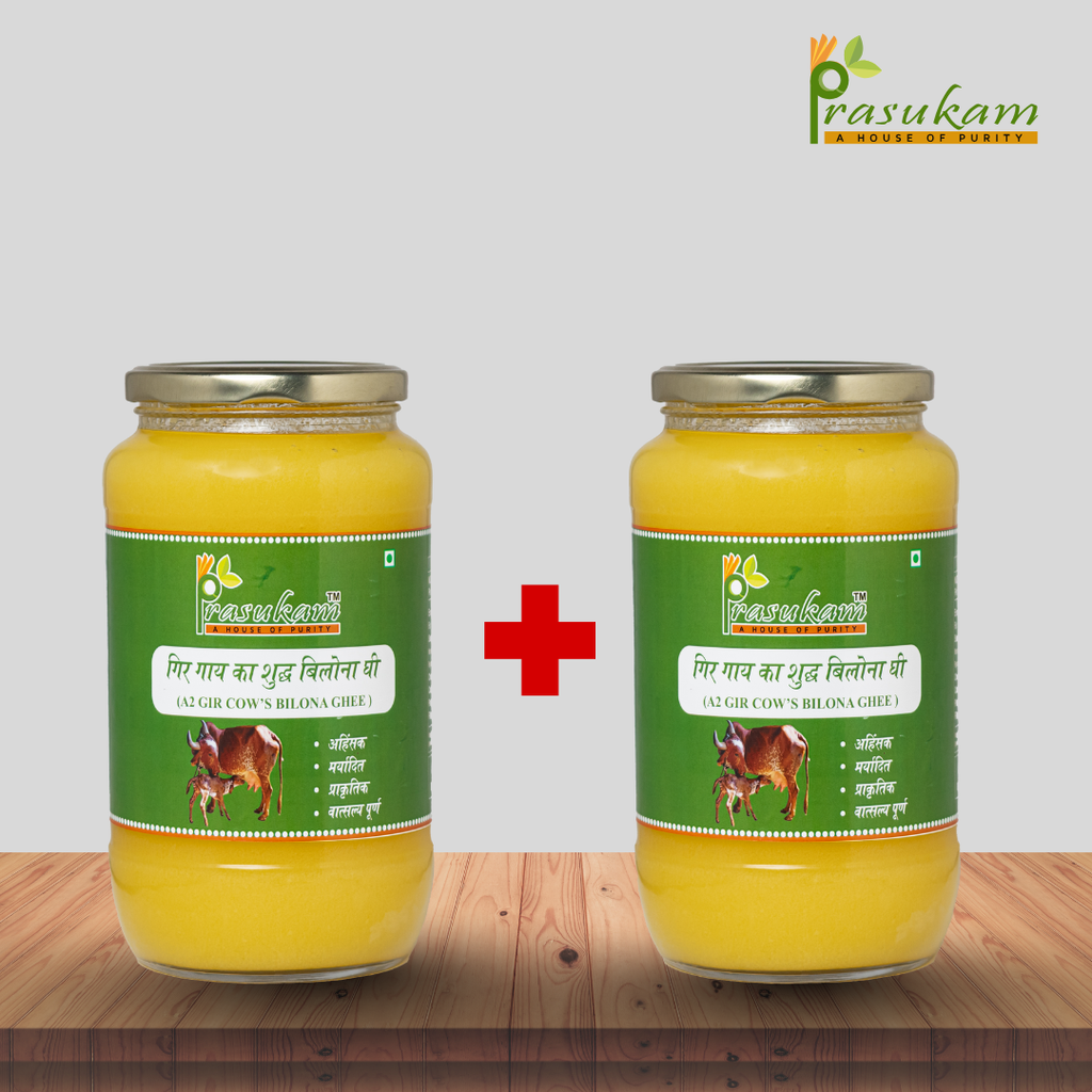 Prasukam 1Ltr A2 GIR COW BILONA GHEE (Combo of 2)
