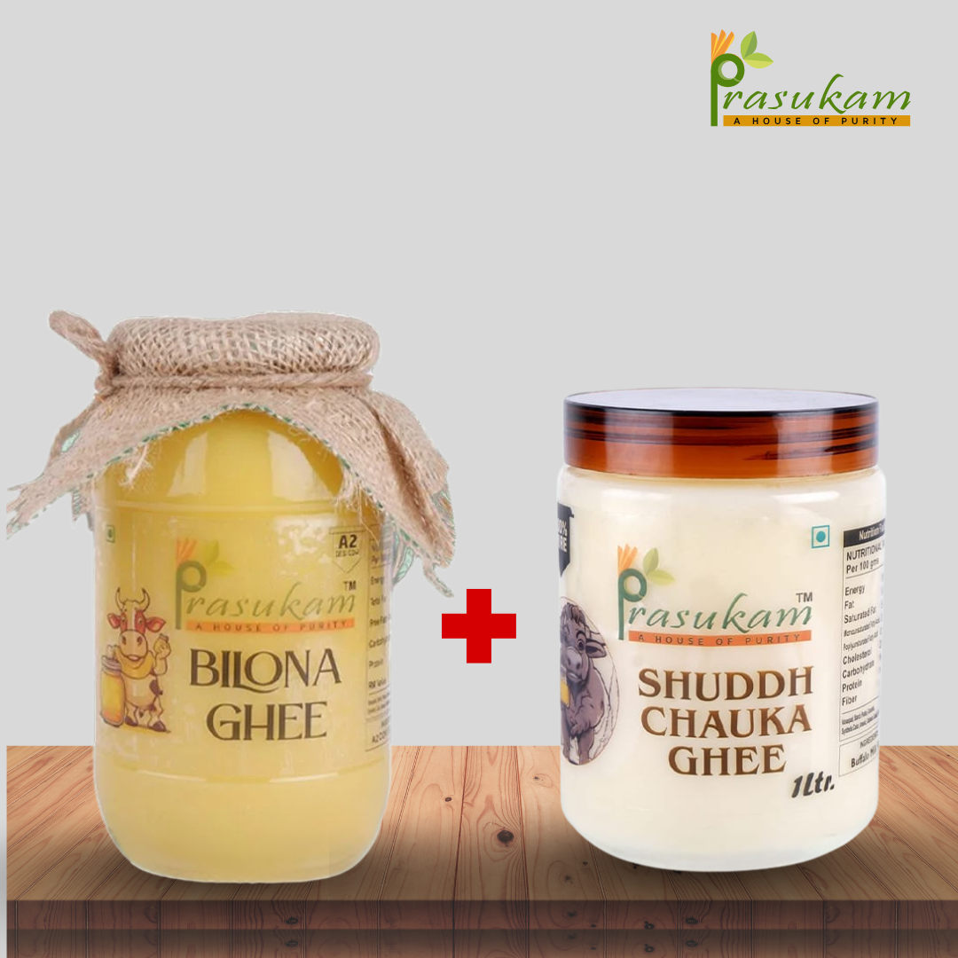 Prasukam 1Ltr Shudh Chauka Ghee + 1Ltr Bilona Ghee (Combo)