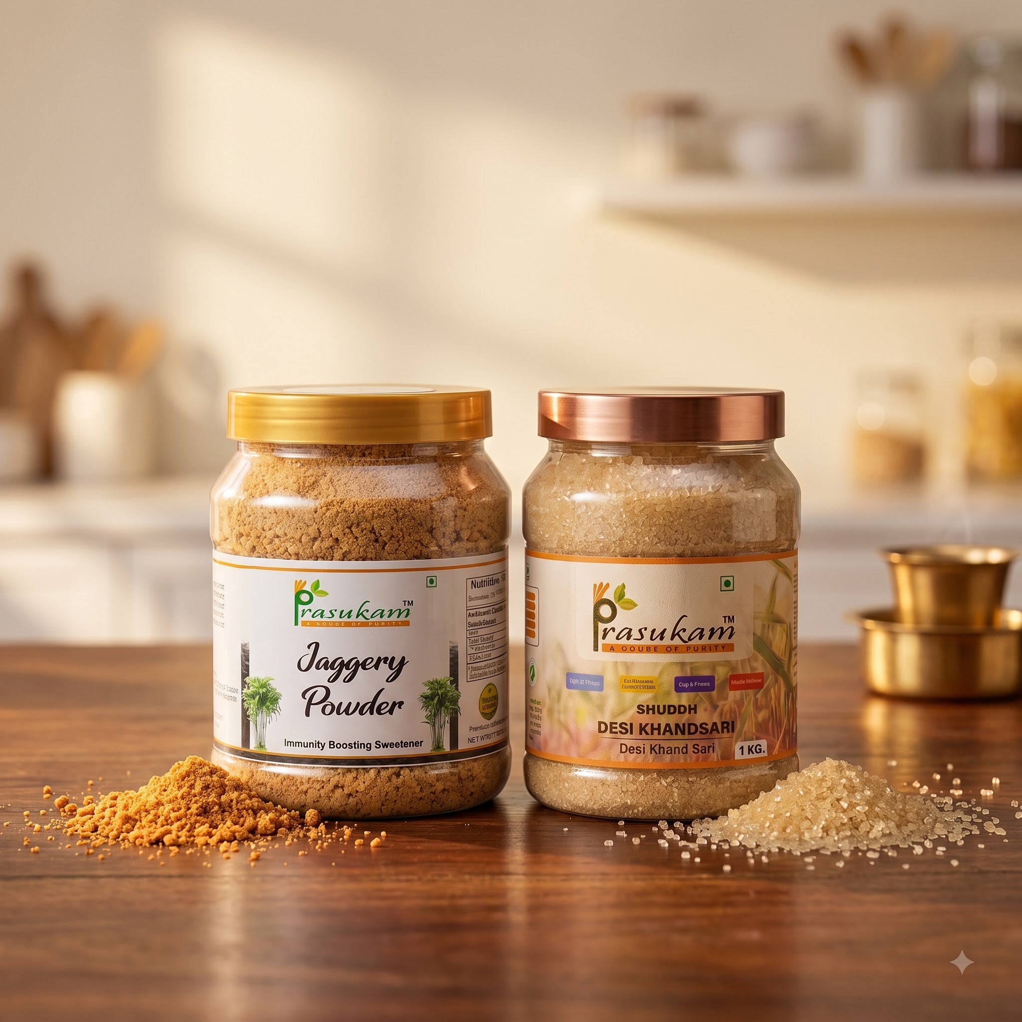 Prasukam Natural Sweetener Duo | Khandsari Sugar JAAR 1kg + Jaggery Powder 1kg