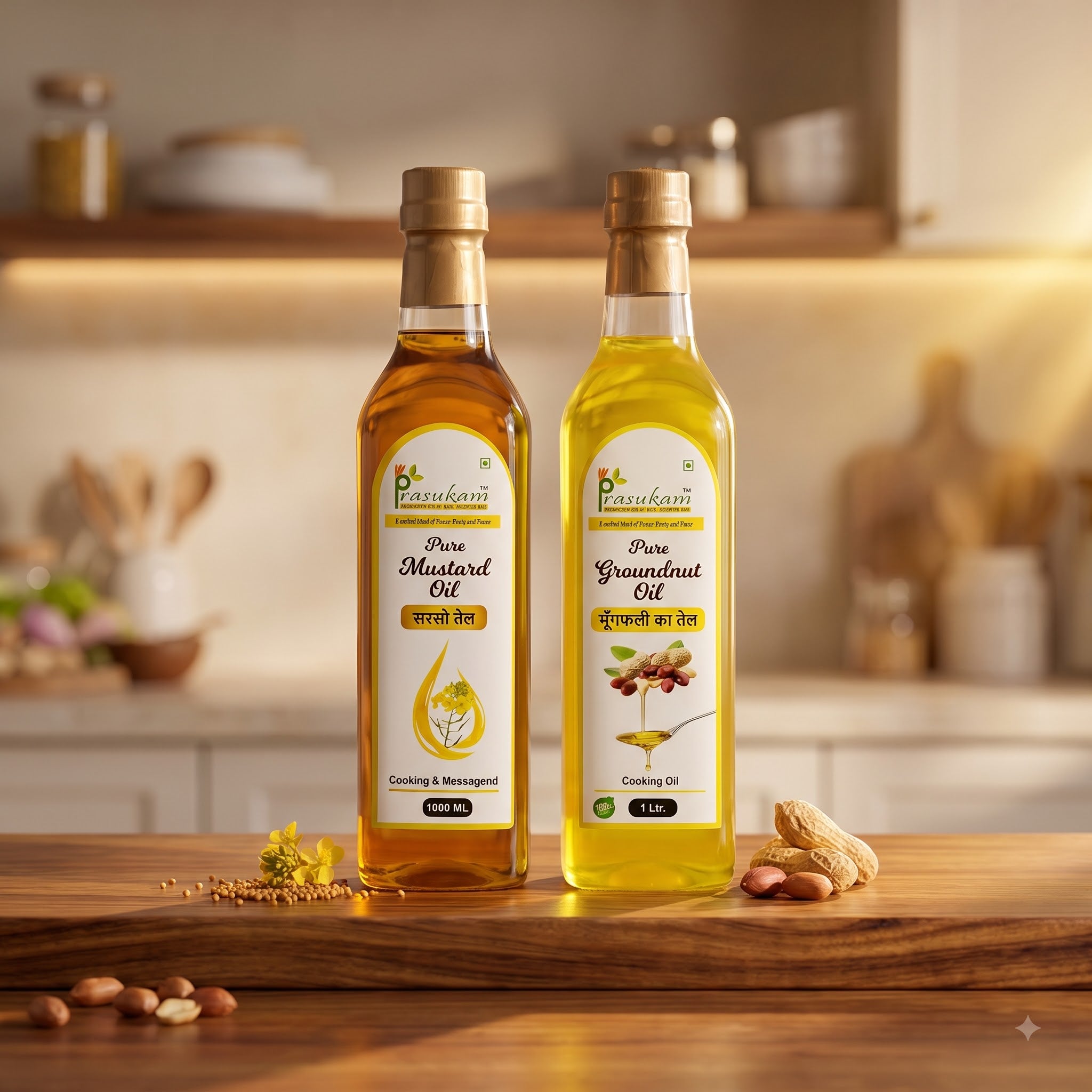 Prasukam Mustard + Groundnut Oil Duo | Pure Mustard Oil 1L + Groundnut Oil 1L