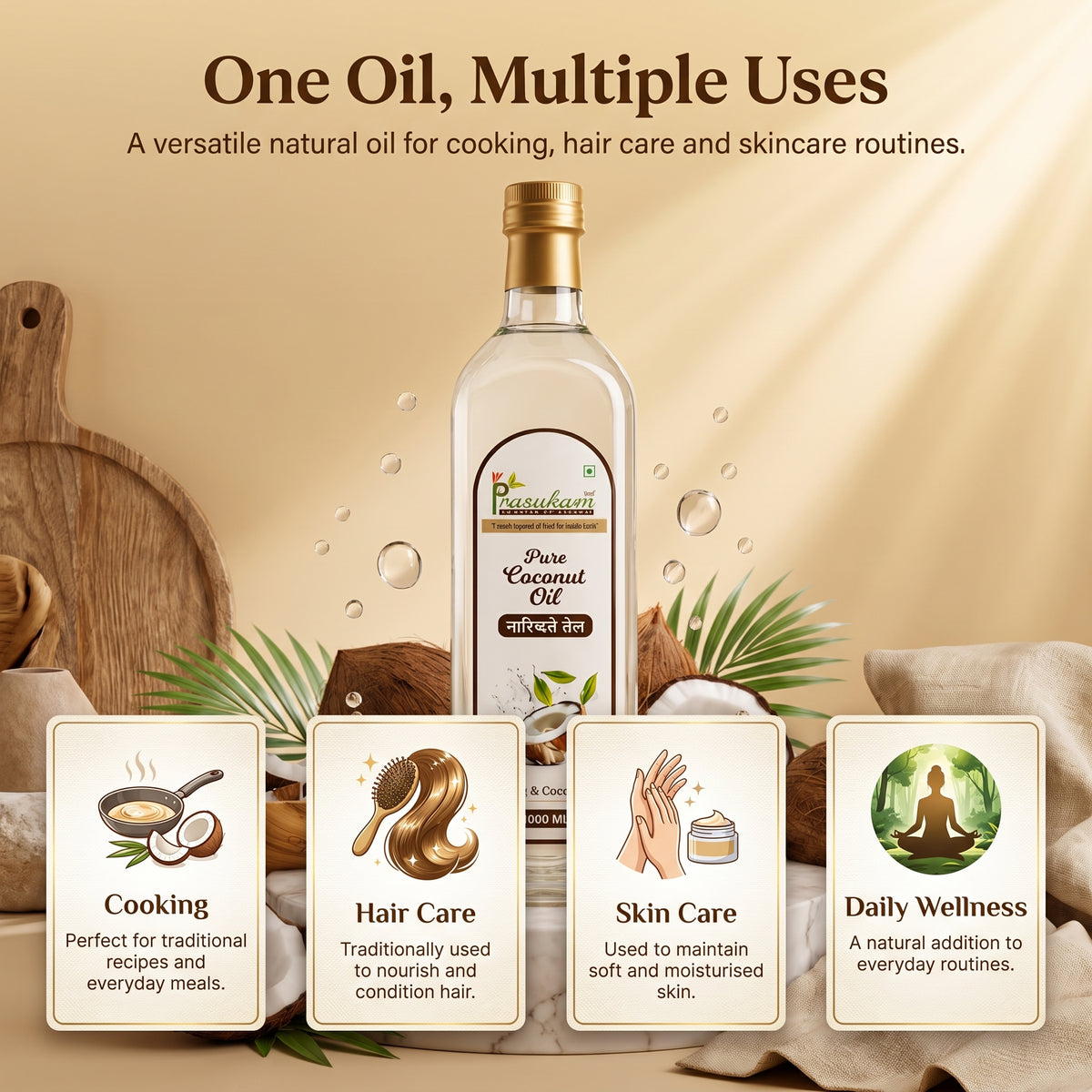 Prasukam Pure Coconut Oil 1 LTR (Cold Pressed+Single Pressed) 1 LTR