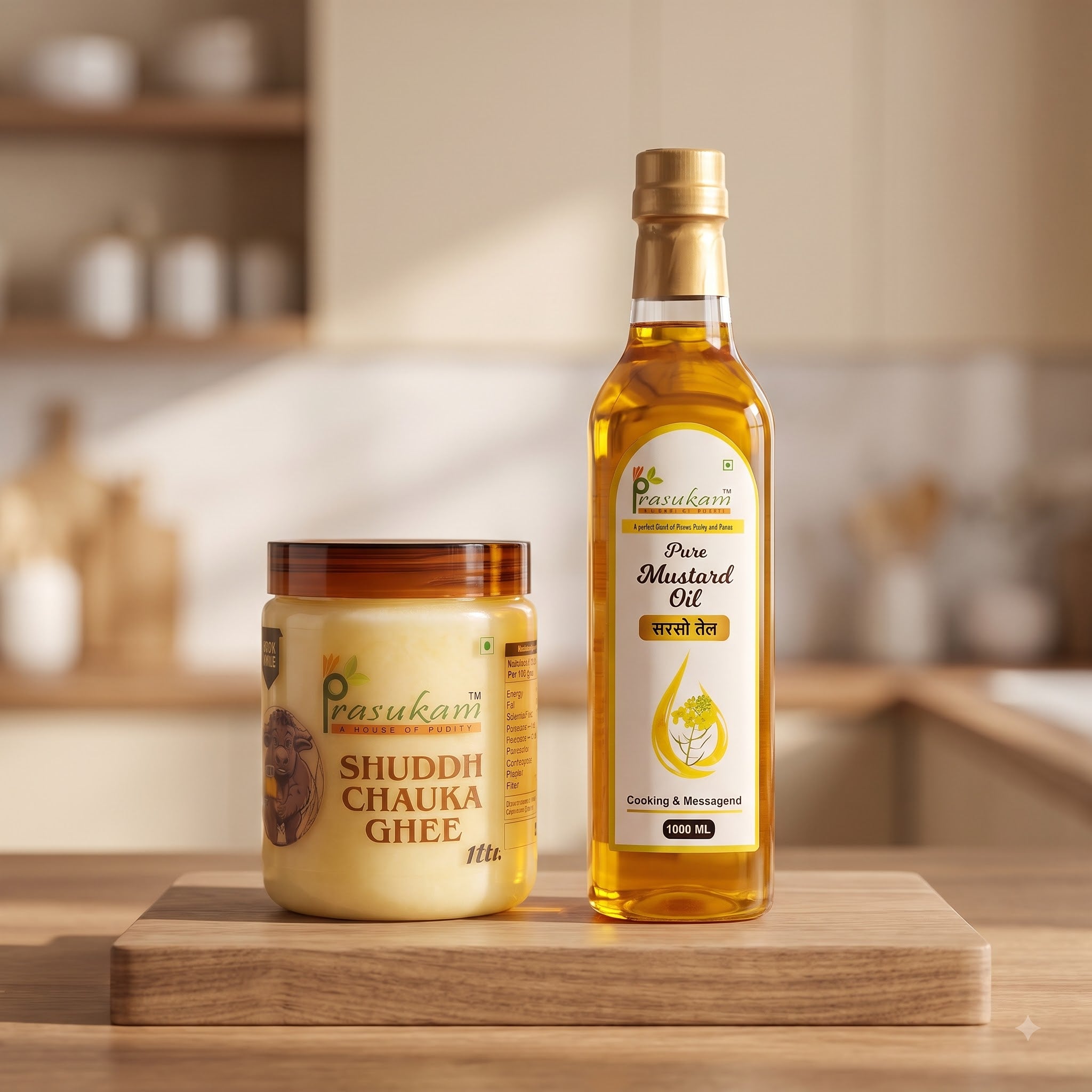 Prasukam Daily Kitchen Starter Duo | Chauka Ghee 1L + Mustard Oil 1L