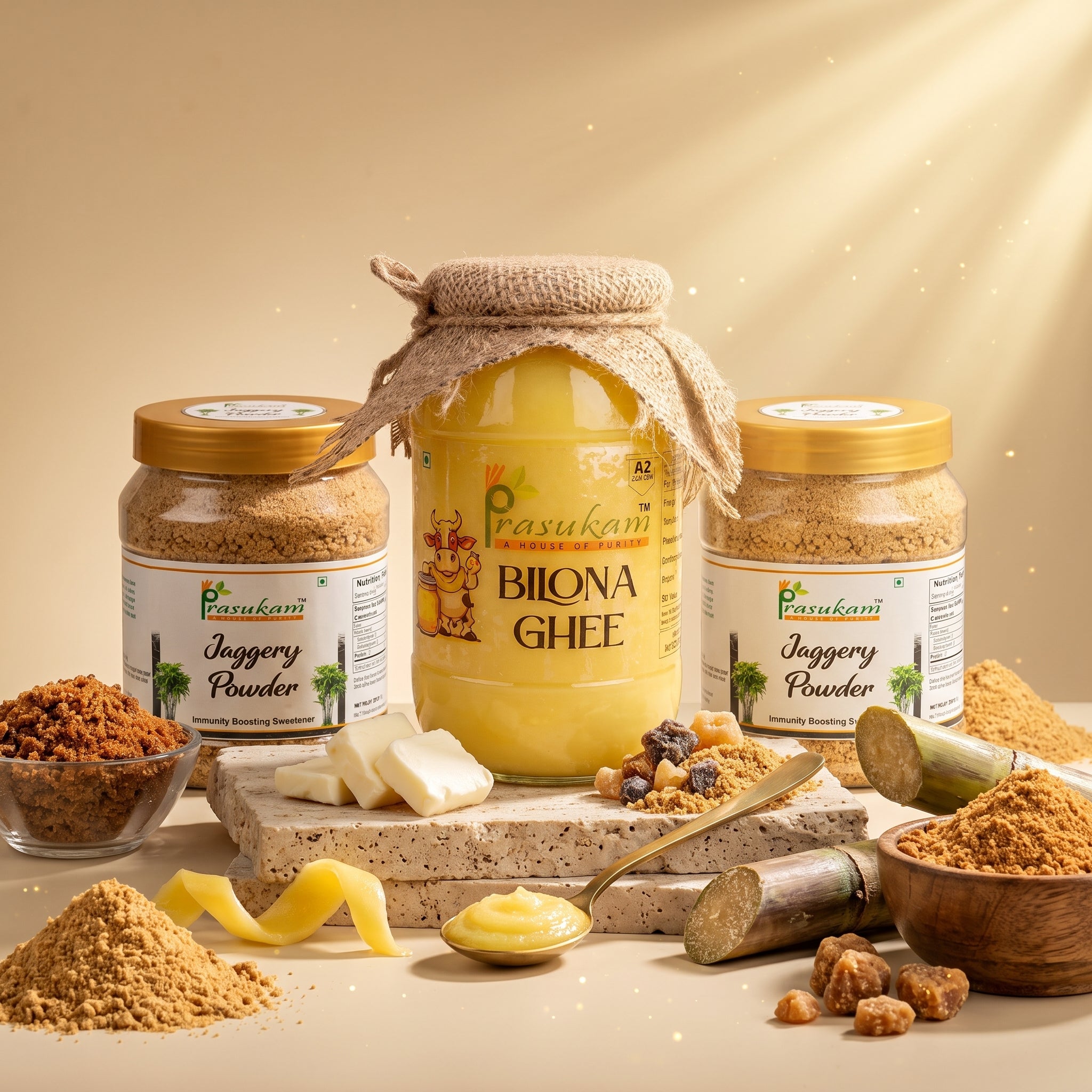 Prasukam 1Ltr Bilona Ghee + 2Kg Jaggery Powder (Combo)