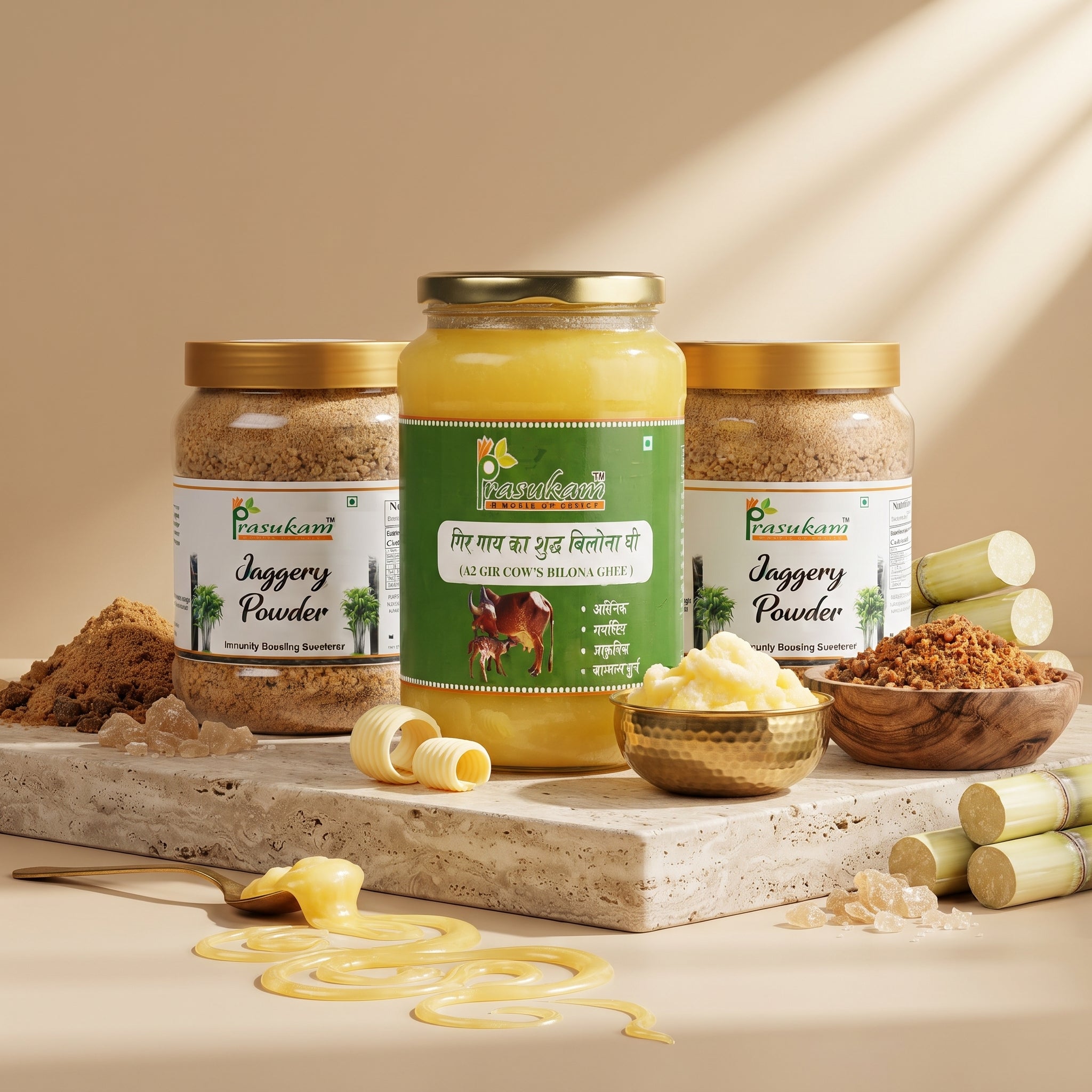 Prasukam Jaggery Powder + A2 Cow Ghee (Combo 2)