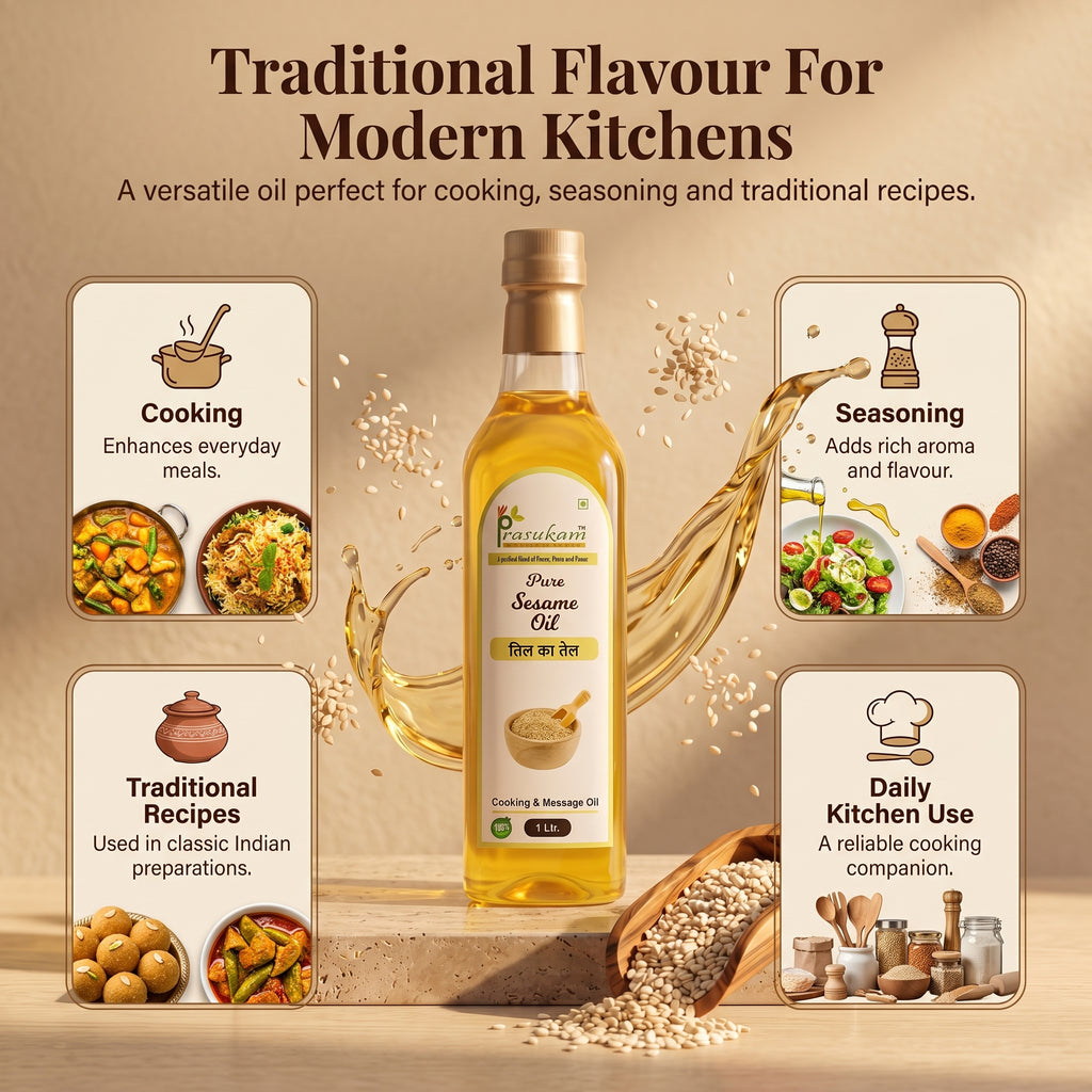 Prasukam White Sesame Oil (Cold Pressed + Single Pressed) 1 LTR