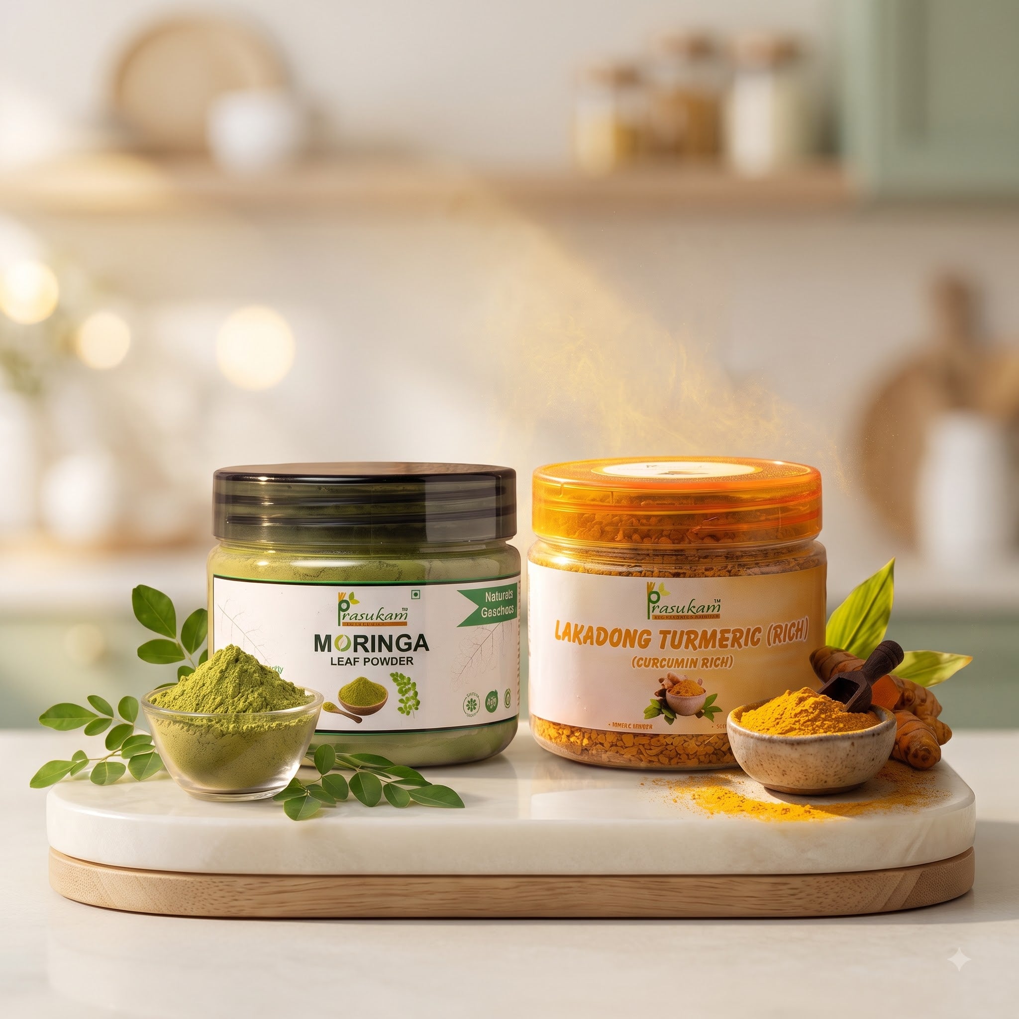 Prasukam Moringa + Turmeric Superfood Duo | Moringa Powder 100g + Lakadong Turmeric 175g