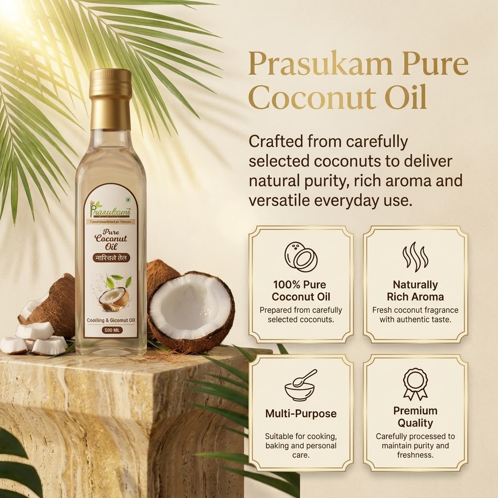 Prasukam Pure Coconut Oil 500ML (Cold Pressed+Single Pressed) 500 ML