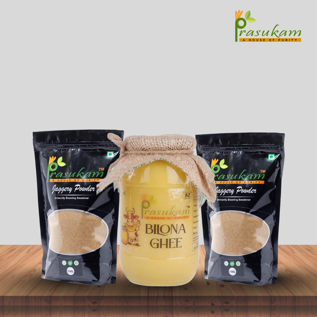 Prasukam 1Ltr Bilona Ghee + 2Kg Jaggery Powder (Combo)