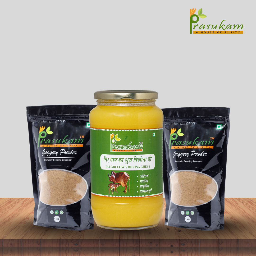 Prasukam Jaggery Powder + A2 Cow Ghee (Combo 2)